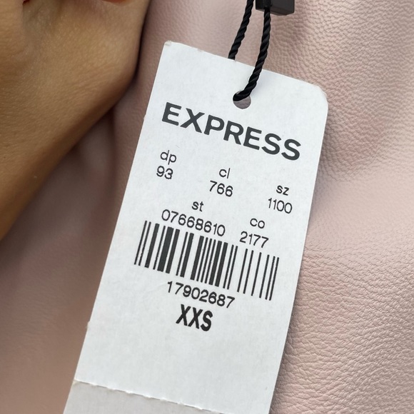 Express Skirt Faux Leather High Waisted Pencil Skirt Pink Paper Bag Stretch NWT - Picture 5 of 8